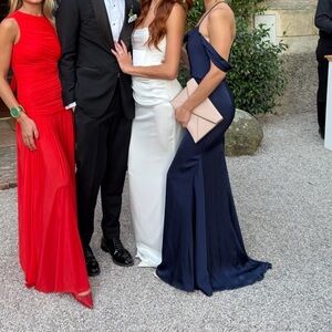 Vera Wang navy blue satin backless Muriel dress